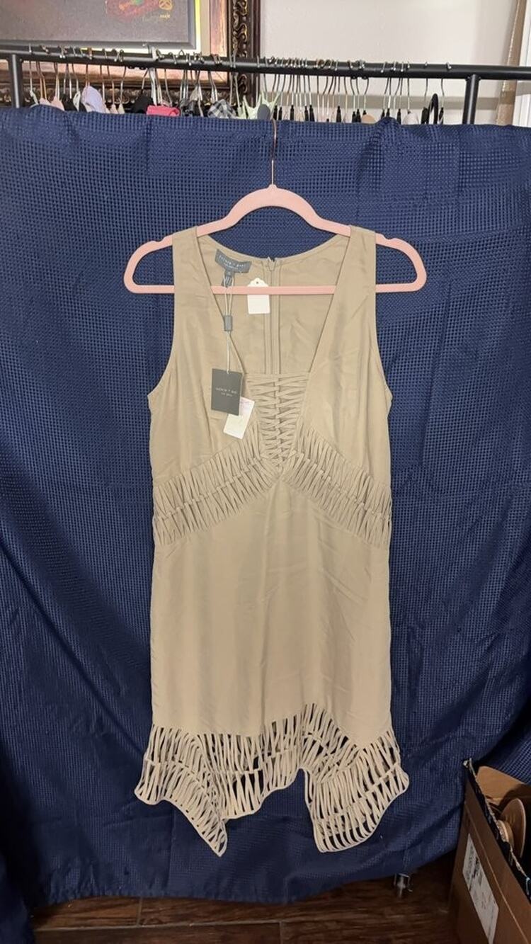 Sachin + Babi Beige Sleeveless Dress with Cutout Details